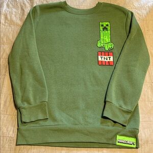 Minecraft Kid Boy Youth Forest Green Creeper Printed Graphic Fleece Sweatshirt